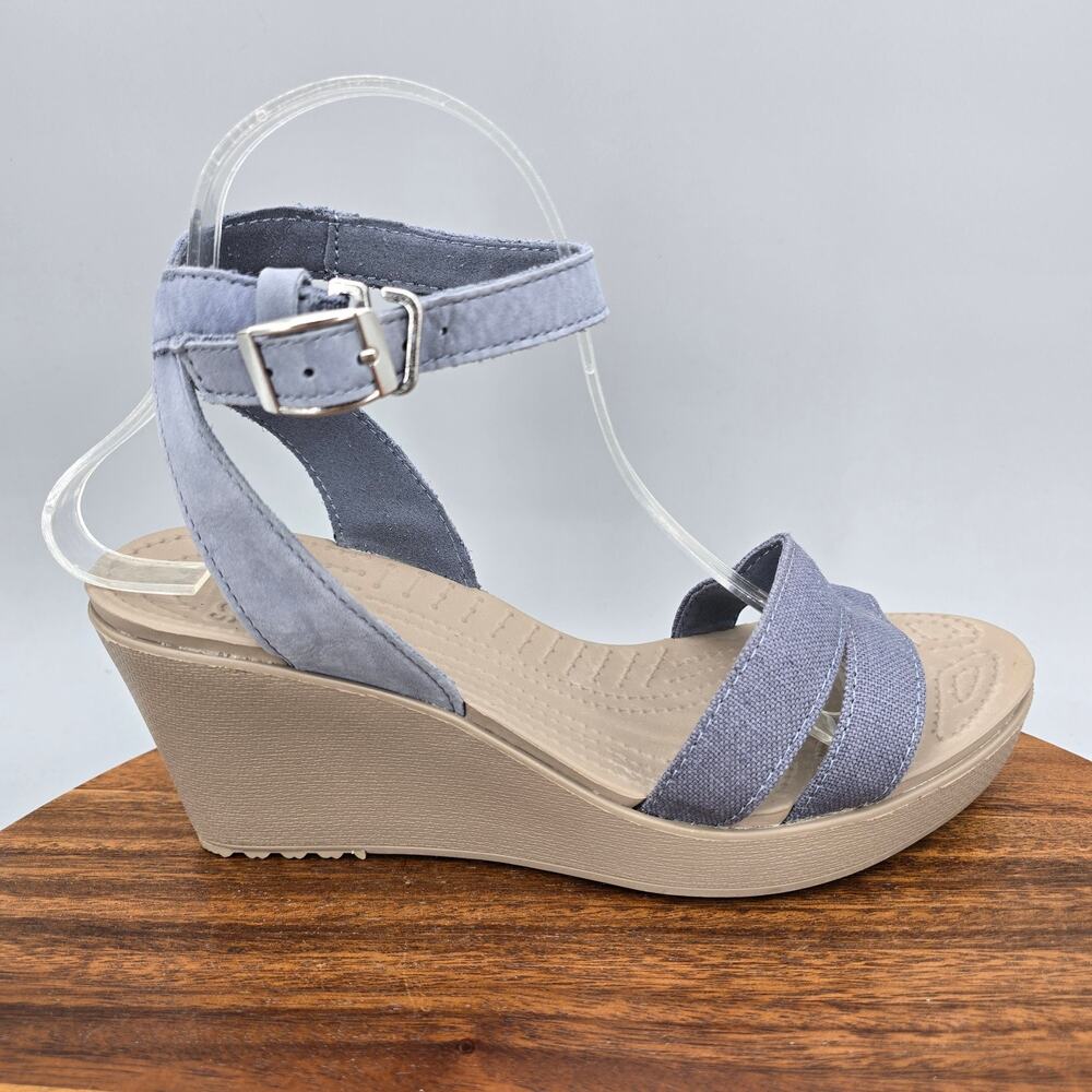 Crocs Sandals Womens 9 Light Blue Leigh II Ankle Strap Comfort Platform Wedge